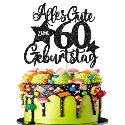 1 Stück 60th Geburtstag Tortendeko Alles Gute zum Geburtstag 60 Jahre Geburtstag Kuchen Deko Happy 60th Geburtstag Kuchendeko für Mann Frauen 60th Geburtstag Party Kuchen Dekorationen Schwarz von SYKYCTCY