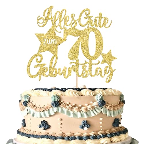 1 Stück 70th Geburtstag Tortendeko Alles Gute zum Geburtstag 70 Jahre Geburtstag Kuchen Deko Happy 70th Geburtstag Kuchendeko für Mann Frauen 70th Geburtstag Party Kuchen Dekorationen Gold von SYKYCTCY