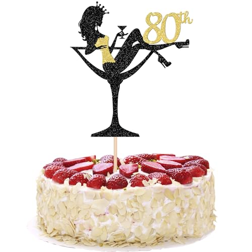 1 Stück 80th Sitzendes Mädchen Tortendeko, 80th Geburtstag Cake Topper Glitter High Heel Mädchen Kuchen Deko für Mädchen Lady Spa Bachelorette Thema Geburtstag Party Kuchen Dekorationen Gold von SYKYCTCY