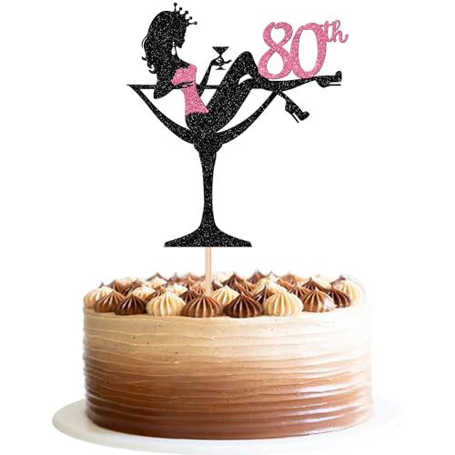 1 Stück 80th Sitzendes Mädchen Tortendeko, 80th Geburtstag Cake Topper Glitter High Heel Mädchen Kuchen Deko für Mädchen Lady Spa Bachelorette Thema Geburtstag Party Kuchen Dekorationen Rosa von SYKYCTCY