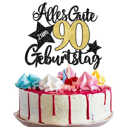 1 Stück 90 Geburtstag Tortendeko Alles Gute zum Geburtstag 90 Kuchen Topper Happy 90th Birthday Kuchen Deko 90 Jahre Geburtstag Cake Topper für Frauen Männer Geburtstag Party Kuchen Dekorationen von SYKYCTCY