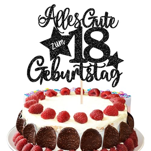 1 Stück Alles Gute zum Geburtstag 18 Jahre Tortendeko 18th Geburtstag Kuchen Deko Happy 18th Geburtstag Kuchendeko für Jungen Mädchen 18th Geburtstag Party Kuchen Dekorationen Schwarz von SYKYCTCY