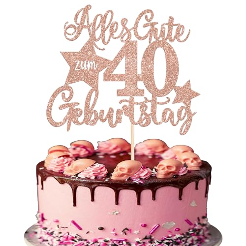 1 Stück Alles Gute zum Geburtstag 40 Jahre Kuchen Deko 40th Geburtstag Tortendeko Prost auf 40 Kuchendeko für Mann Frauen 40th Geburtstag Party Kuchen Dekorationen Rosegold von SYKYCTCY