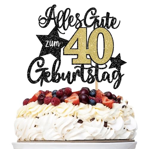 1 Stück Alles Gute zum Geburtstag 40 Jahre Kuchen Deko 40th Tortendeko Prost auf 40 Kuchendeko für Mann Frauen 40th Geburtstag Party Kuchen Dekorationen Schwarz Gold von SYKYCTCY