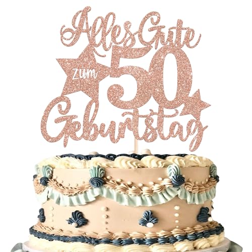 1 Stück Alles Gute zum Geburtstag 50 Jahre Kuchen Deko 50th Geburtstag Tortendeko Prost auf 50 Kuchendeko für Mann Frauen 50th Geburtstag Party Kuchen Dekorationen Rosegold von SYKYCTCY