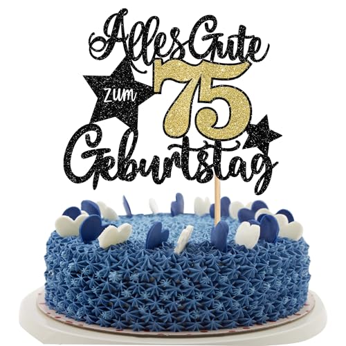 1 Stück Alles Gute zum Geburtstag 75 Jahre Kuchen Deko 75th Geburtstag Tortendeko Prost auf 75 Kuchendeko für Mann Frauen 75th Geburtstag Party Kuchen Dekorationen Schwarz Gold von SYKYCTCY