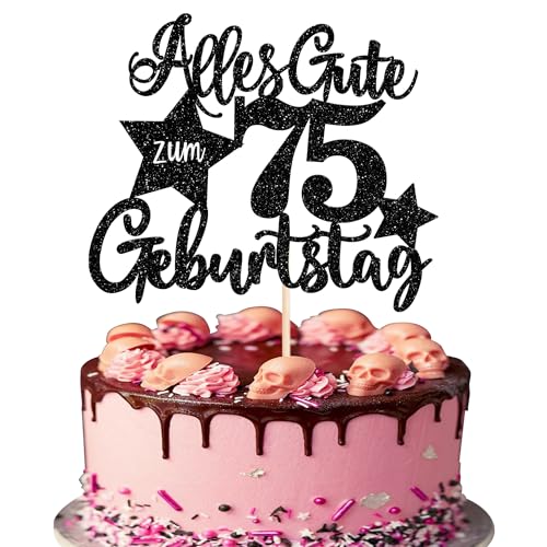 1 Stück Alles Gute zum Geburtstag 75 Jahre Kuchen Deko 75th Geburtstag Tortendeko Prost auf 75 Kuchendeko für Mann Frauen 75th Geburtstag Party Kuchen Dekorationen Schwarz von SYKYCTCY