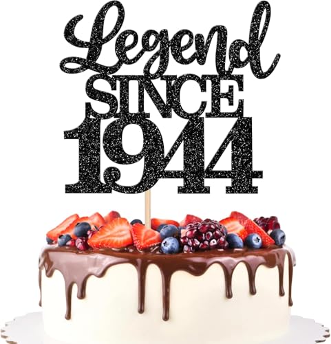 1 Stück Aufschrift "Legend Since 1944" Tortenaufsatz 80 Kuchen Topper Glitter alles Gute zum 80. Geburtstag Kuchen Pick 80 Fabulous Tortendekorationen für Prost zum 80 Schwarz von SYKYCTCY