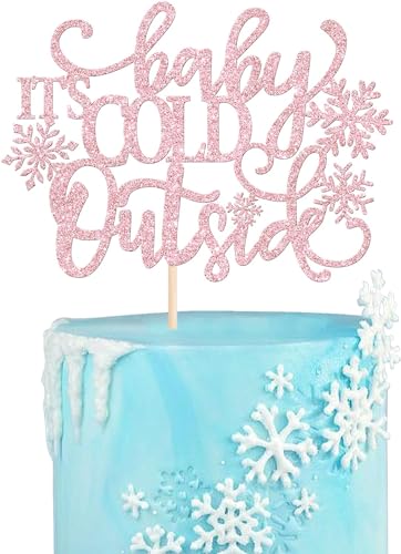 1 Stück Baby It's Cold Outside Tortendeko Glitzer Winter Schneeflocke Kuchen Deko Baby Dusche Kuchen Pick Dekorationen für Winter Schneeflocke Xmas Thema Kinder Geburtstag Party Supplies Rosa von SYKYCTCY