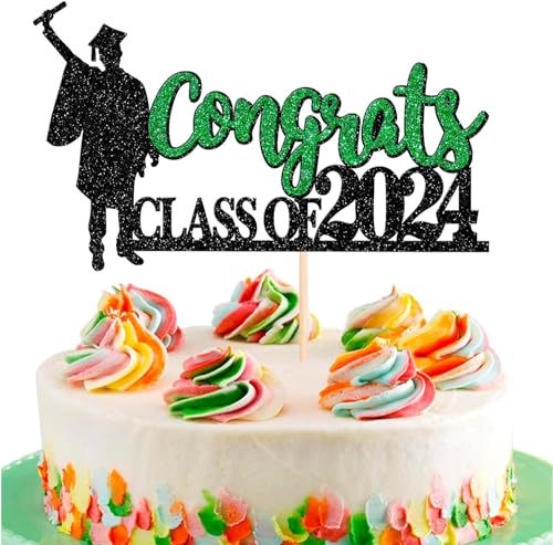 1 Stück Congrats Class of 2024 Tortendeko Abschluss Junge Kuchen Deko Glitzer 2024 Graduation Tortendekoration for 2024 Junge Abschluss Thema Party Grün von SYKYCTCY