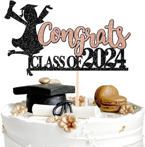 1 Stück Congrats Class of 2024 Tortendeko Abschluss Mädchen Kuchen Deko Glitzer 2024 Graduation Tortendekoration for 2024 Mädchen Abschluss Thema Party Rosegold von SYKYCTCY