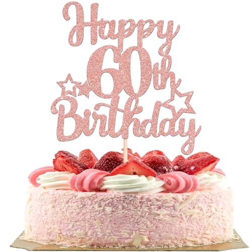 1 Stück Happy 60th Geburtstag Tortendeko Glitzer Stern 60 Fabelhaft Kuchen Deko Cheers to 60 Cake Topper für 60th Geburtstag Theme Party Kuchen Dekorationen Rosegold von SYKYCTCY
