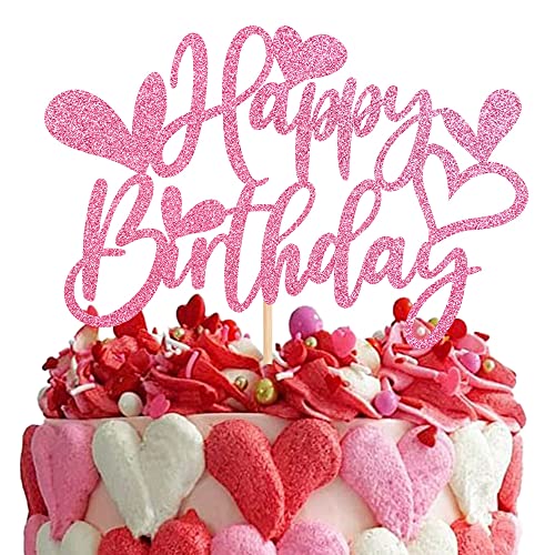 1 Stück Happy Birthday Day Kuchen Topper Rot Glitter Sweet Love Heart Valentinstag Kuchendekoration Happy Valentinstag Thema Geburtstag Party Kuchen Dekorationen Zubehör Pink von SYKYCTCY