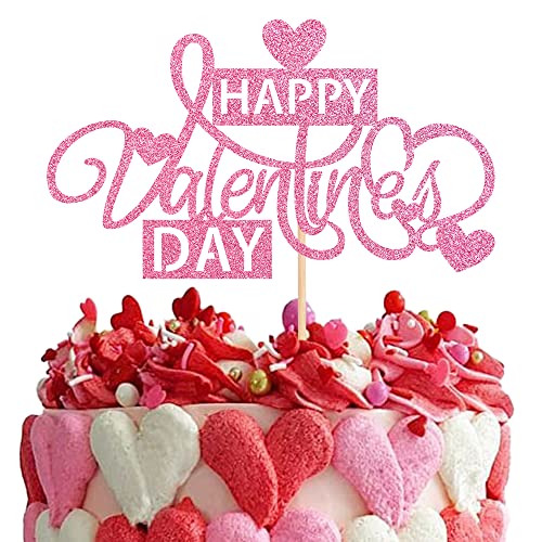 1 Stück Happy Valentine's Day Tortendeko mit Glitzer Süße Liebe Herz Cake Topper Valentinstag Kuchen Deko für Glückliche Valentinstag Thema Geburtstag Party Kuchen Dekorationen Rosa von SYKYCTCY