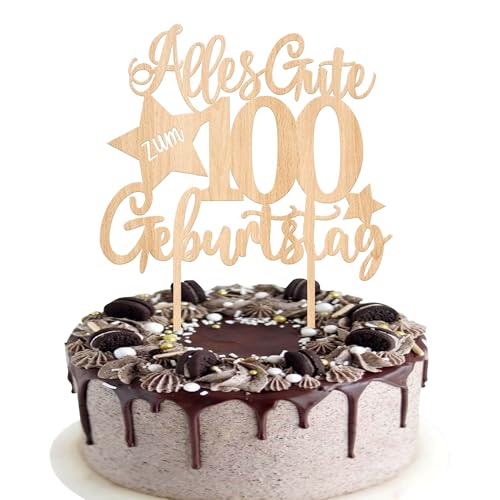 1 Stück Holz 100th Tortendeko Alles Gute zum Geburtstag 100 Jahre alt Geburtstag Kuchen Deko 100th Geburtstag Kuchendeko für Prost auf 100 Jungen Mädchen Geburtstag Party Kuchen Dekorationen von SYKYCTCY