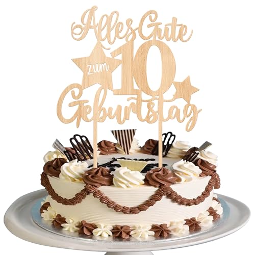 1 Stück Holz 10th Tortendeko Alles Gute zum Geburtstag 10 Jahre alt Geburtstag Kuchen Deko 10th Geburtstag Kuchendeko für Prost auf 10 Jungen Mädchen Geburtstag Party Kuchen Dekorationen von SYKYCTCY