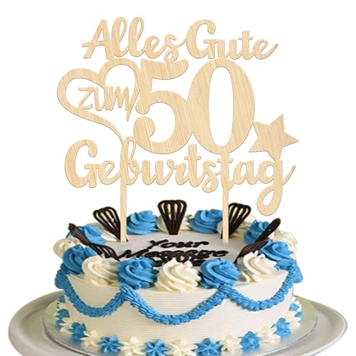 1 Stück Holz 50th Tortendeko Alles Gute zum Geburtstag 50 Jahre alt Geburtstag Kuchen Deko 50th Geburtstag Kuchendeko für Prost auf 50 Männer Frauen Geburtstag Party Kuchen Dekorationen von SYKYCTCY