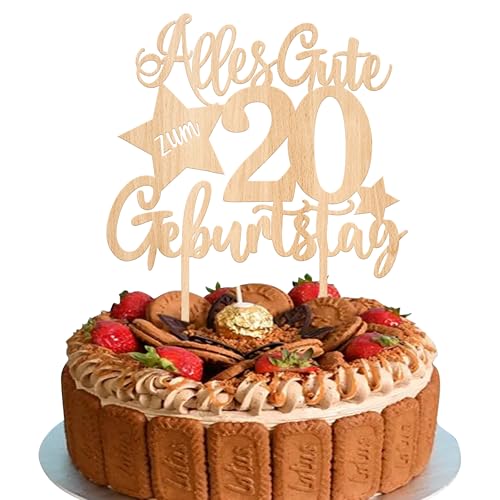 1 Stück Holz Alles Gute zum Geburtstag 20 Jahre alt Tortendeko 20th Geburtstag Kuchen Deko Prost auf 20 Geburtstag Kuchendeko für 20th Jungen Mädchen Geburtstag Party Kuchen Dekorationen von SYKYCTCY