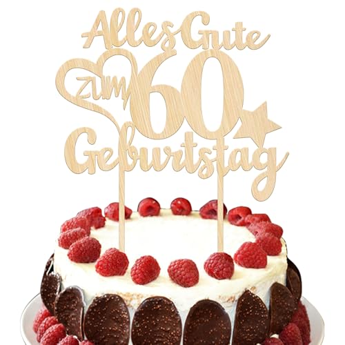 1 Stück Holz Alles Gute zum Geburtstag 60 Jahre alt Tortendeko 60th Geburtstag Kuchen Deko Prost auf 60 Geburtstag Kuchendeko für 60th Jungen Mädchen Geburtstag Party Kuchen Dekorationen von SYKYCTCY