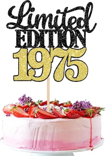 1 Stück Limited Edition 1975 Cake Topper Glitzer 50th Geburtstag Tortendeko Prost auf 50 Jahre 50 & Fabelhaft Kuchen Deko für Männer und Frauen Geburtstag Party Kuchen Dekoration Schwarz Gold von SYKYCTCY