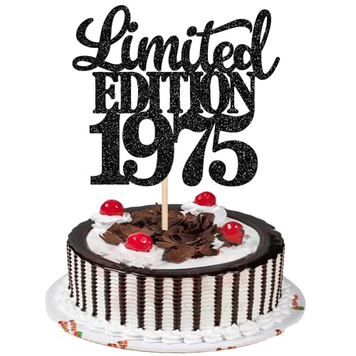 1 Stück Limited Edition 1975 Cake Topper Glitzer 50th Geburtstag Tortendeko Prost auf 50 Jahre 50 & Fabelhaft Kuchen Deko für Männer und Frauen Geburtstag Party Kuchen Dekoration Schwarz von SYKYCTCY