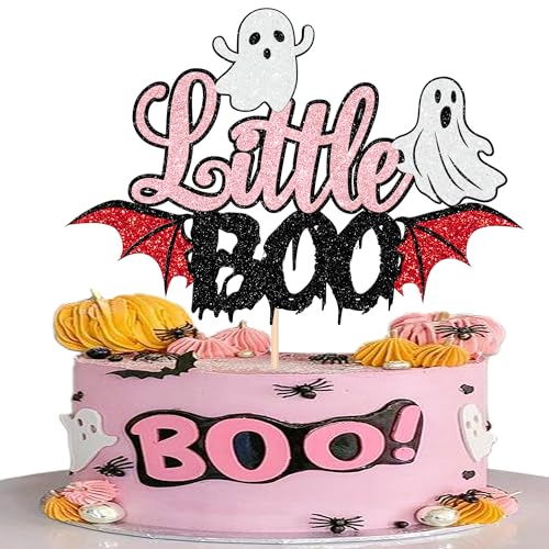 1 Stück Little Boo Tortendeko Glitzer Boo Ghost Halloween Kuchen Deko Gespenstische Baby Dusche Cake Topper für Halloween Thema Baby Dusche Kinder Geburtstag Party Kuchen Dekorationen Rosa von SYKYCTCY