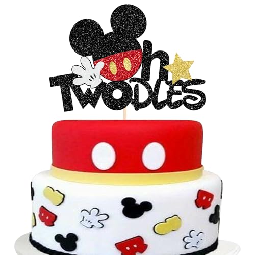 1 Stück Maus Oh Twodles Tortendeko Glitzer Weiße Handschuhe Maus Inspiriert Kuchen Deko Mouse Inspired Cake Topper für Baby Dusche Kinder Zweite Geburtstag Party Kuchen Dekorationen Rot von SYKYCTCY