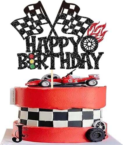 1 Stück Motorrad Happy Birthday Tortendeko Glitzer Motocross Dirt Bike Kuchen Deko für Sport Motocross Thema Cake Topper Mann Junge Geburtstag Party Kuchen Dekoration Schwarz von SYKYCTCY