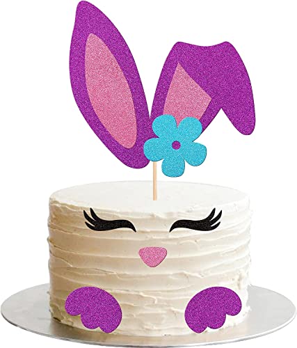 1 Stück Hasenohren Tortendeko, Cake Topper mit Wimpern Nase Pfote Happy Easter Kuchen Dekoration Cupcke Topper für Ostern Kaninchen Thema Baby Dusche Kinder Geburtstag Party Zubehör Rosalila von SYKYCTCY