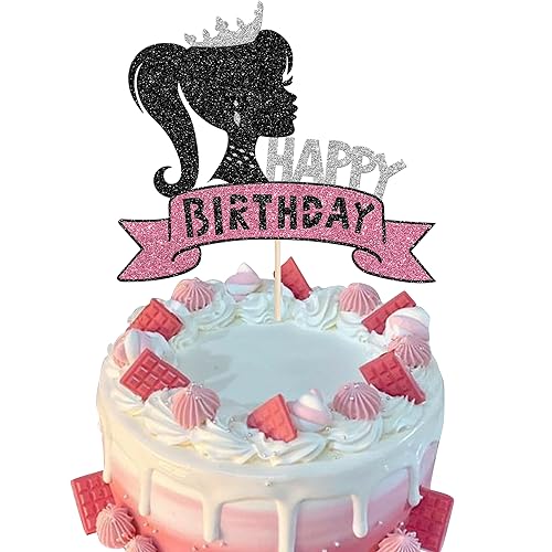 1 Stück Prinzessin Tortendeko Glitzer Happy Birthday Kuchen Deko für Braut Hochzeit Dusche Baby Dusche Prinzessin Geburtstag Kuchen Deko Mädchen Princess Thema Party Kuchen Dekoration Schwarz von SYKYCTCY