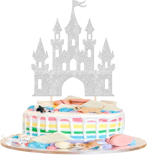 1 Stück Schloss Geburtstag Tortendeko Glitzer Prinzessin Cake Topper Schloß Thema Kuchen Deko für Prinzessin Schloss Thema Baby Dusche Hochzeit Geburtstag Party Kuchen Dekorationen Silber von SYKYCTCY