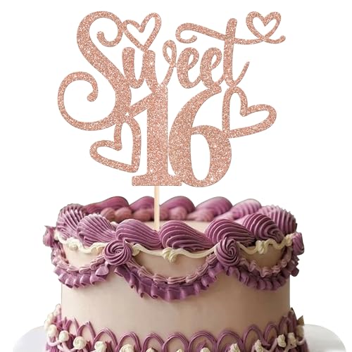 1 Stück Sweet 16th Tortendeko Glitzer Teenager 16th Geburtstag Kuchen Deko für Jungen Mädchen Prost auf 16 Jahre alt 16. Geburtstag Party Kuchen Dekorationen Zubehör Rosegold von SYKYCTCY