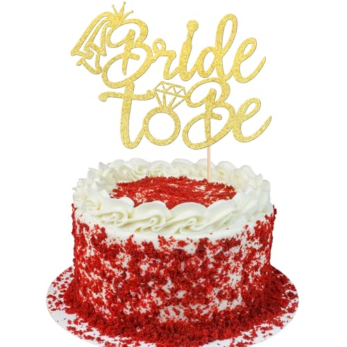 1 Stück Wedding Tortendeko Glitzer Bride to Be Cupcake Toppers Geburtstag Kuchen Deko Heart Ring Dress Kuchendekoration für Verlobung Hochzeiten Party Kuchen Dekoendeko Gold von SYKYCTCY