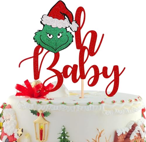 1 Stück Weihnachten Oh Baby Tortendeko Weihnachten Geburtstag Kuchen Deko Cake Topper für Weihnachten Thema Baby Dusche Junge und Mädchen Geburtstag Party Dekorationen von SYKYCTCY