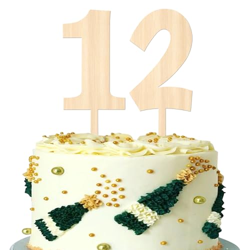 2 Stück Holz 12th Tortendeko Kinder 12 Jahre alt Geburtstag Kuchen Deko Prost auf 12th Party Cake Toppers für 12th Geburtstag Jahrestag Hochzeit Thema Party Kuchen Dekorationen von SYKYCTCY