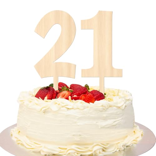 2 Stück Holz 21 Tortendeko 21 Jahre alt Geburtstag Cake Toppers Prost auf 21st Geburtstag Kuchen Deko für 21st Geburtstag Jahrestag Hochzeit Thema Party Kuchen Dekorationen von SYKYCTCY