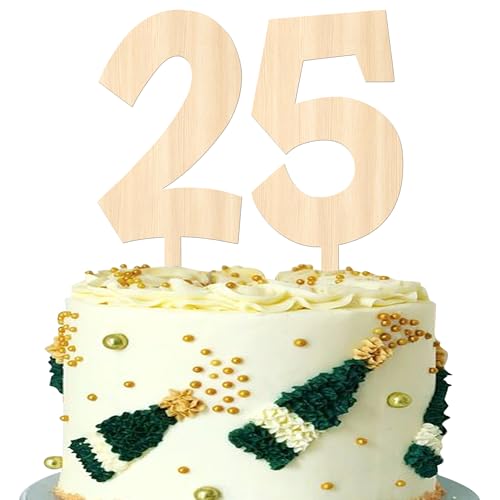 2 Stück Holz 25 Tortendeko 25th Jahre alt Geburtstag Cake Toppers Prost auf 25th Geburtstag Kuchen Deko für 25th Geburtstag Jahrestag Hochzeit Thema Party Kuchen Dekorationen von SYKYCTCY