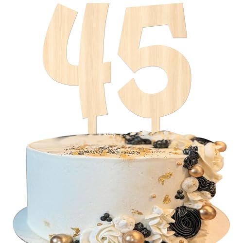 2 Stück Holz 45th Tortendeko Mann Frau 45 Jahre alt Geburtstag Kuchen Deko Prost auf 45th Party Cake Toppers für 45th Geburtstag Jahrestag Hochzeit Thema Party Kuchen Dekorationen von SYKYCTCY