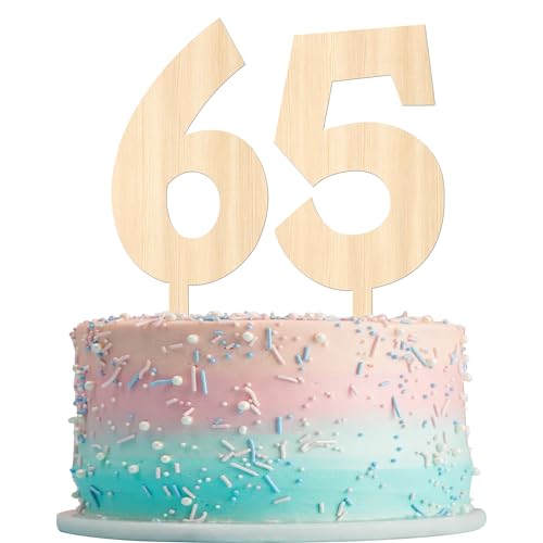 2 Stück Holz 65th Cake Toppers Mann Frau 65 Jahre alt Geburtstag Tortendeko Prost auf 65th Party Kuchen Deko für 65th Geburtstag Jahrestag Hochzeit Thema Party Kuchen Dekorationen von SYKYCTCY