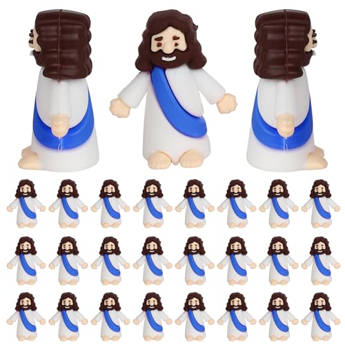 24 Stück Kleine Jesus Figuren Tortendeko Original Design Mini Gummi Jesus Kuchen Deko Religiöse Taufe Cupcake Toppers für Weihnachtstag Religiös Thema Party Cupcake Dekorationen Blau von SYKYCTCY