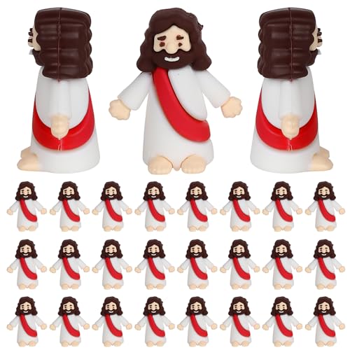 24 Stück Kleine Jesus Figuren Tortendeko Original Design Mini Gummi Jesus Kuchen Deko Religiöse Taufe Cupcake Toppers für Weihnachtstag Religiös Thema Party Cupcake Dekorationen Rot von SYKYCTCY