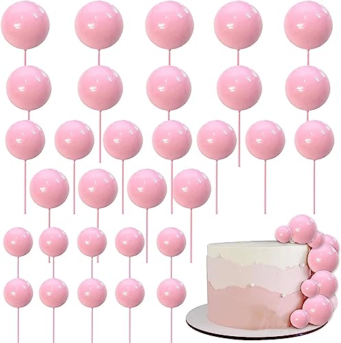 24 Stück Kugeln Tortendeko, Round Mini DIY Cupcake Toppers Geburtstag Kuchen Deko Kugeln für Geburtstag Party Hochzeit Zubehör Valentinstag Baby Shower Kuchen Dekoration Rosa von SYKYCTCY