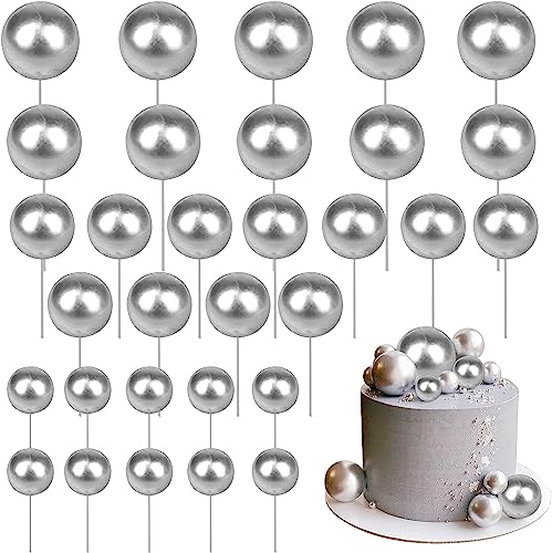 24 Stück Kugeln Tortendeko, Round Mini DIY Cupcake Toppers Geburtstag Kuchen Deko Kugeln für Geburtstag Party Hochzeit Zubehör Valentinstag Baby Shower Kuchen Dekoration Silber von SYKYCTCY