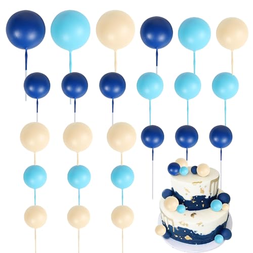 24 Stück Kugeln Tortendeko Mini Round DIY Kuchen Deko Geburtstag Kugeln Kuchenaufstecker für Baby Shower Geburtstag Hochzeit Valentinstag Party Kuchen Dekoration Khaki Blau von SYKYCTCY