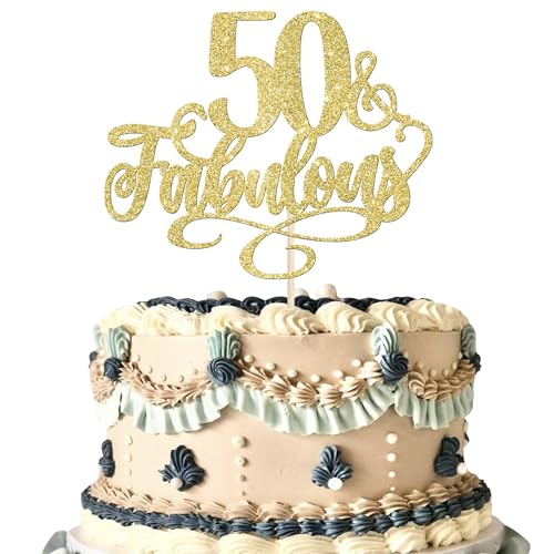 3 Stück 50 & Fabulous Tortendeko 50th Birthday Cake Toppers Prost auf 50 Geburtstag Kuchen Deko 50 & Fabulous Kuchen Dekorationen für 50th Geburtstag Hochzeit Jahrestag Party Tortendekoration Gold von SYKYCTCY