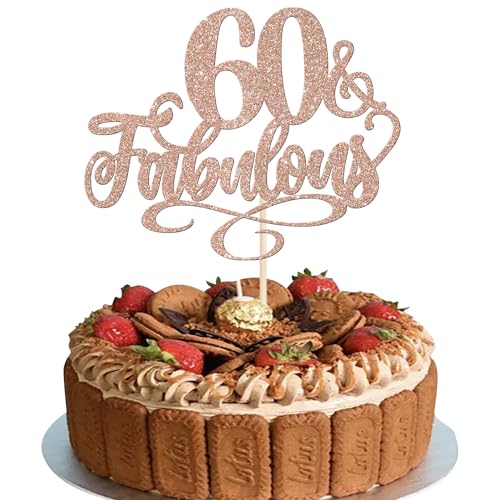 3 Stück 60 & Fabulous Tortendeko Prost auf 60 Geburtstag Cake Toppers 60 & Fabulous Kuchen Deko Happy 60th Kuchen Dekorationen für 60th Geburtstag Hochzeit Jahrestag Party Tortendekoration Rosegold von SYKYCTCY