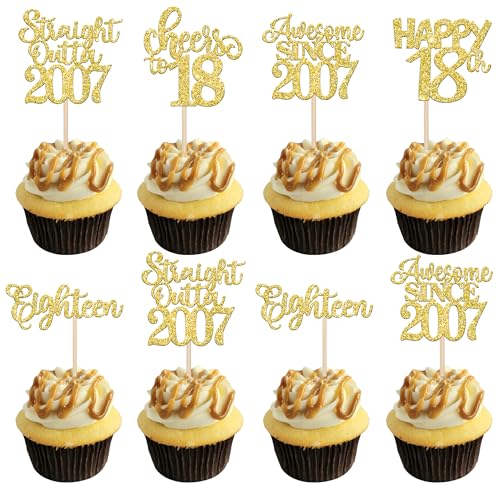 30 Stück 18th Geburtstag Cupcake Toppers Straight Outta 2007 Kuchen DekoAwesome Since 2007 Happy 18th Tortendeko für Prost auf 18 Jahre Geburtstag Hochzeit Jahrestag Party Kuchen Dekoration Gold von SYKYCTCY