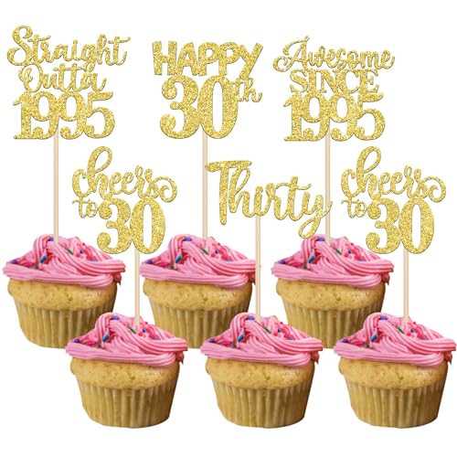 30 Stück 30th Geburtstag Cupcake Toppers Straight Outta 1995 Kuchen DekoAwesome Since 1995 Tortendeko für Prost auf 30 Jahre Geburtstag Hochzeit Jahrestag Party Kuchen Dekoration Gold von SYKYCTCY