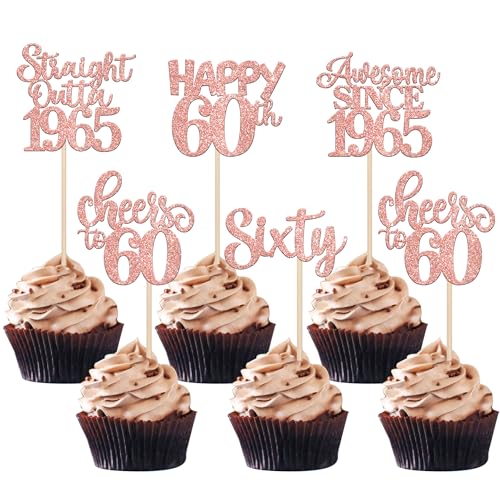 30 Stück 60th Geburtstag Cupcake Toppers Glitzer Straight Outta 1965 Kuchen Deko Awesome Since 1965 Happy 60th Tortendeko für Prost auf 60 Jahre Geburtstag Jahrestag Party Kuchen Dekoration Rosegold von SYKYCTCY