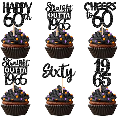 30 Stück 60th Geburtstag Cupcake Toppers Glitzer Straight Outta 1965 Kuchen Deko Sixty Happy 60th Tortendeko für Prost auf 60 Jahre Geburtstag Hochzeit Jahrestag Party Kuchen Dekoration Schwarz 30 Stück 60th Geburtstag Cupcake Toppers Glitzer Straight Outta 1965 Kuchen Deko Sixty Happy 60th Tortendeko für Prost auf 60 Jahre Geburtstag Hochzeit Jahrestag Party Kuchen Dekoration Schwarz von SYKYCTCY